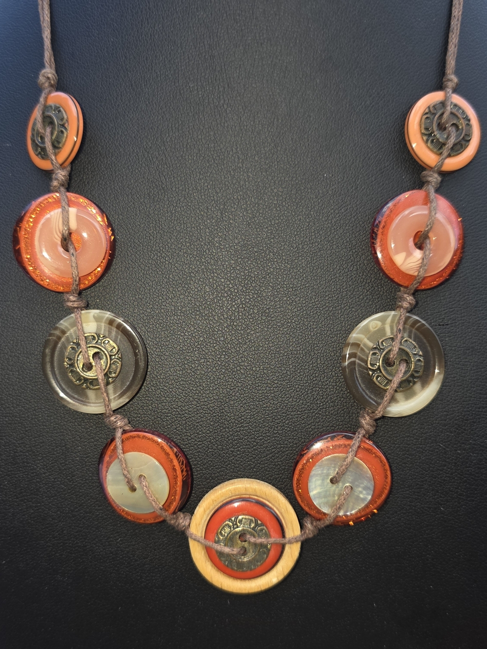 Boho Layered Disc Necklace in Orange and Brown